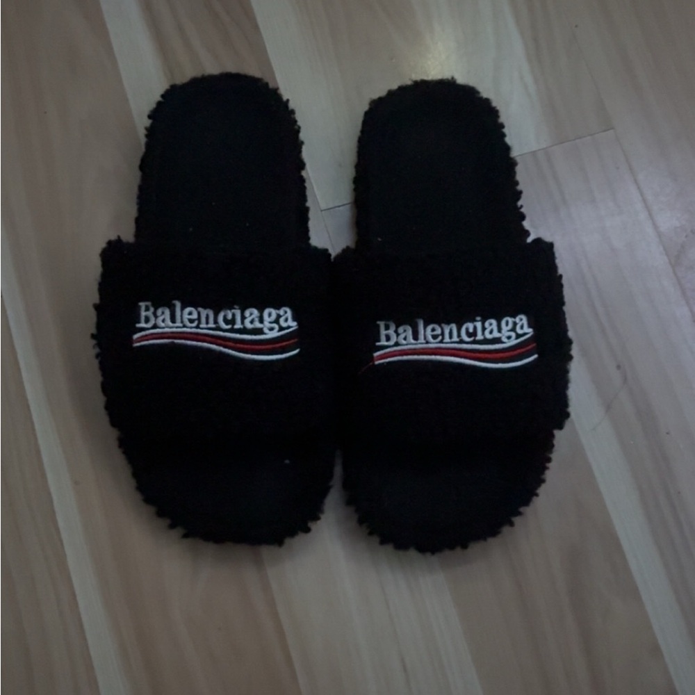 Balenciaga Black Furry Slides